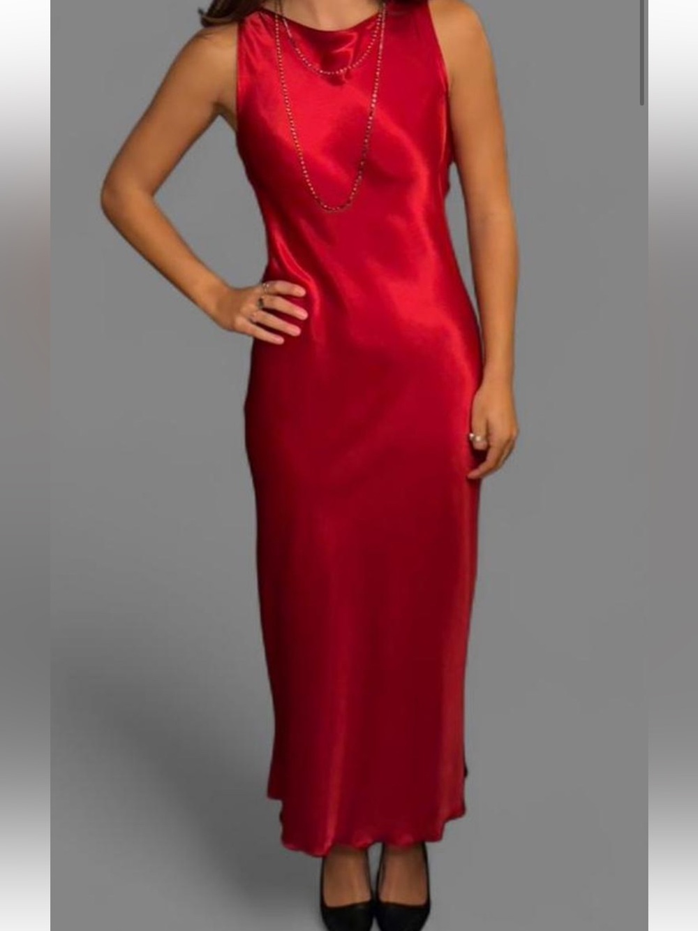 bebe Red Sleeveless Satin Maxi Dress